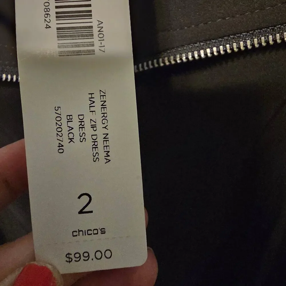 NWT Zenergy by Chico's Black Dress half-zip pockets collard size 2